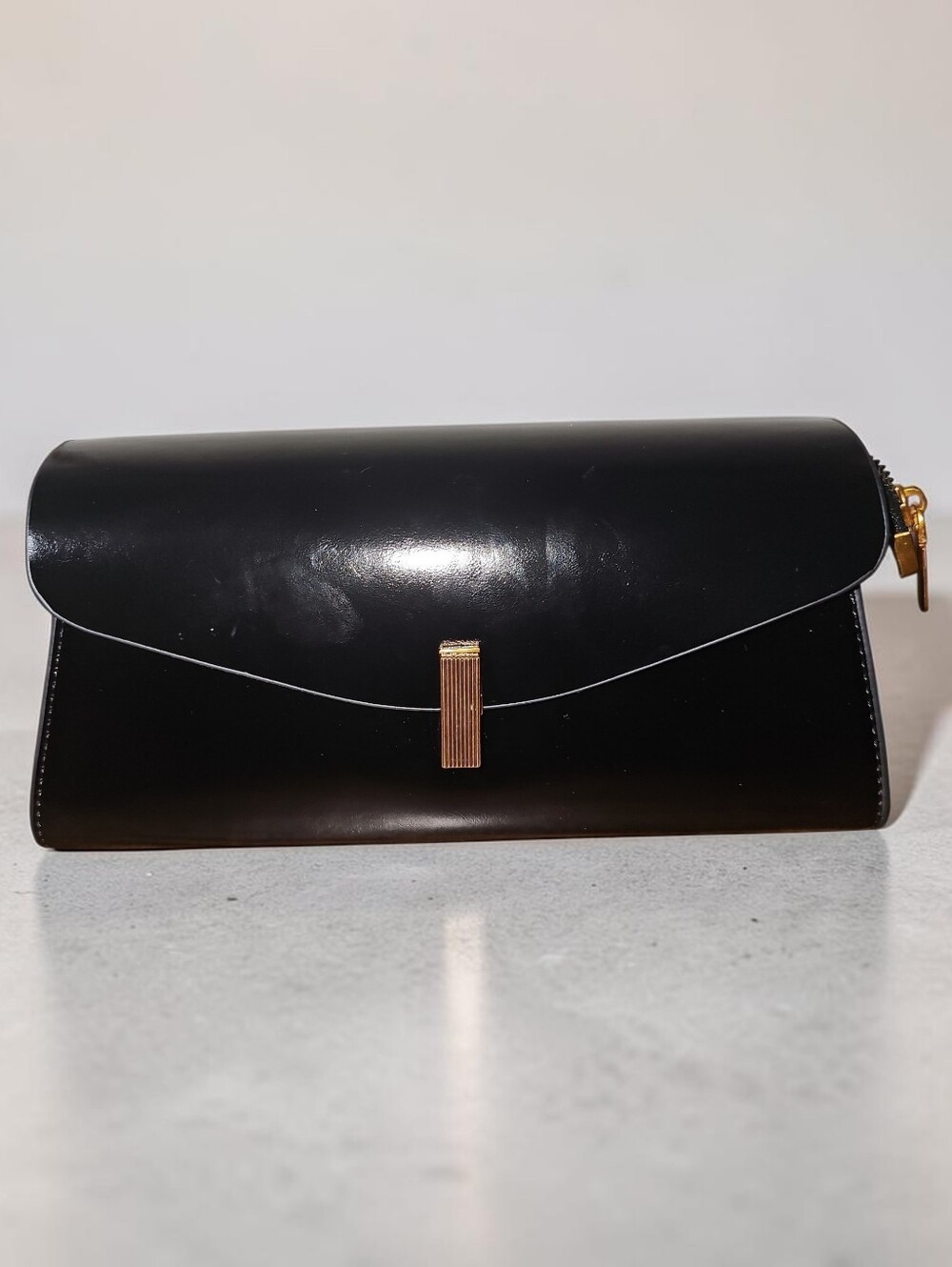 Sassified Boutuque Nwt Black Leather Envelope Clutch with Gold Accent